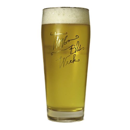 Willi becher style glass with "Timbo Pils Week" in cold print on side