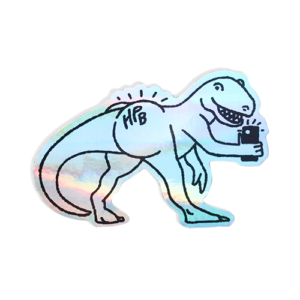 holographic dinosaur taking a selfie sticker