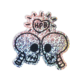 meeting of the minds skeleton skulls touching with heart above with hpb logo sticker