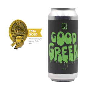GABF 2016 Gold Medal winning Good Green can on white background.