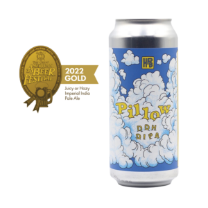 GABF 2022 Gold Medal winning DDH Pillow can on white background.