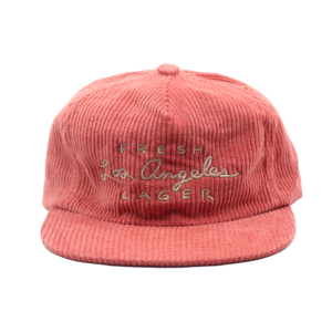 Clay colored hat with Fresh Los Angeles Lager text in cream colored embroidery.