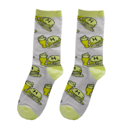 socks with burger and beer icons