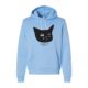 Light blue Bella/Canvas lightweight hoodie featuring a black minimalist drawing of a sad-looking cat's face. Below the cat image, the text reads "Highland Park Brewery." The hoodie has a white drawstring