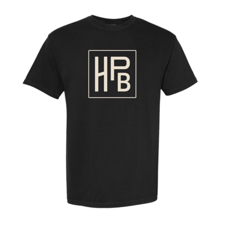 Black T-shirt with original square HPB logo in cream color