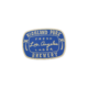 Blue oval sticker with cream colored text, Highland Park Brewery Fresh Los Angeles Lager text and two small palm trees on the sticker.