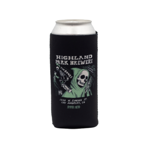 Can koozie with Highland Park Brewery timbones artwork