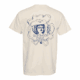 The Burger Eyes Tee is a cream-colored T-shirt with a blue line drawing on the back of a person in a cowboy hat holding a drink, and "Highland Park Brewery"