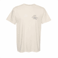 The Burger Eyes Tee is a plain off-white short-sleeve shirt featuring a small blue cowboy hat graphic and "Highland Park Brewery" text on the upper left chest.