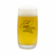 A pint glass filled with a hazy, pale yellow beer topped with a thick, foamy head. The glass has "Highland Park Brewery" and a cowboy hat logo printed on it.