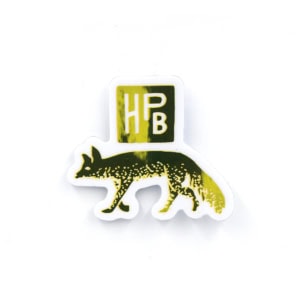 A stylized illustration of a golden coyote on a white background.