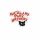 A sticker called "Sad Cat Sticker" features bold red text "Highland Park Brewery" above a black cat’s face illustration on a white background.