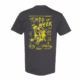 The Timbo Week 2025 Tee is a dark gray T-shirt with a bright yellow "Timbo Week 2025 July 7th-13th" graphic, featuring a cartoon skeleton in glasses, event details, lightning bolts, and "Highland Park Brewery Unleashes.