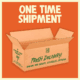 A cardboard box with "Highland Park Brewery" and "Fresh Delivery!" printed on it sits open against an orange background. Above, the text reads "FF One Time Shipping.