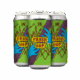 Three cans of beer with bright green labels featuring blue hands playing a purple guitar. The words "Fresh Hop" are prominently displayed in a yellow, graffiti-like font. The background includes abstract, sketchy designs.