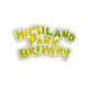 Highland Park Brewery Glitter Sticker (2 pack) featuring bold, playful yellow-green letters outlined in white on a white background.