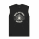 The Slick Wizard Tank is a black sleeveless shirt with a white graphic of an owl in a wizard hat, surrounded by stars and lines, and the words "Highland Park Brewery" above and below the owl.