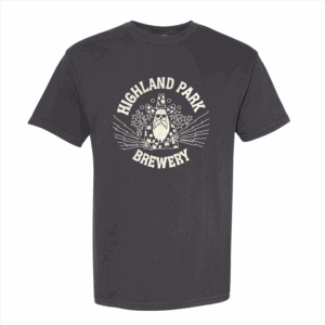The Slick Wizard Tee is a black t-shirt featuring a graphic of a wizard with stars and bubbles, plus "Highland Park Brewery" in bold white letters above and below the design.