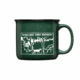 The Griffith Campfire Mug is dark green with white speckles and features a white graphic of trees, a deer, and the text "HIGHLAND PARK BREWERY" on the side.