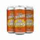 A 4-pack of "Fresh Friends: Loza Farms" beer, with bright orange, yellow, and white labels adorned with bold playful text, stars, and the phrase "Newest in hop innovation" at the bottom.
