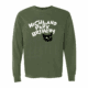The Sad Cat Long Sleeve is a green shirt featuring "Highland Park Brewery" in curved white text above a black cartoon cat face with a quirky expression.