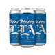 Three blue cans from the Goodnight LA (4 pack) are arranged in a triangle, each featuring bold white text and graphic designs.