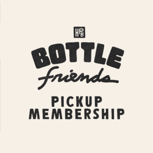 A graphic featuring the HPB logo above "Bottle Friends (Pickup) Membership" in bold, black, hand-drawn fonts on a light beige background.