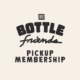 A graphic featuring the HPB logo above "Bottle Friends (Pickup) Membership" in bold, black, hand-drawn fonts on a light beige background.
