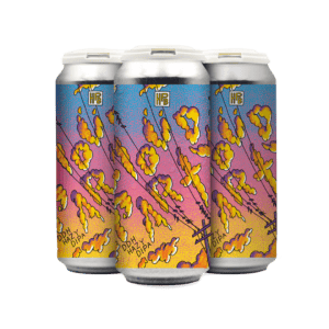 Four cans with colorful labels featuring a vibrant, abstract sunset background, orange clouds, and dynamic black lines. The label reads "DDH Cloud Party" in stylized yellow and orange lettering. Available as a 4 pack.