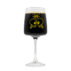 The Bottle Friends Brunch Glass 2026 features a yellow graphic of two cartoon skulls facing each other with "HPB" in a speech bubble, printed on the glass and pictured here filled with a dark liquid.