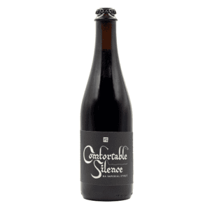 A dark glass beer bottle with a black label that reads "Comfortable Silence (2026)" in large, stylized letters, standing upright against a white background.