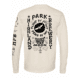 Cream-colored Owl Long Sleeve featuring black graphic text and illustrations on the back. Text includes “Highland Park Brewery,” “Flight by Night, Peace by Day,” and “Don’t Miss the Moon,” with birds, stars, and moon motifs.