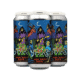 Four beer cans with colorful, illustrated labels featuring skeletons playing instruments under a crescent moon and starry sky. The text on the cans reads “10 YRS” and “DDH Hazy DIPA.”.