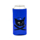 The Sad Cat Baseball Koozie is a silver can in a blue sleeve featuring a cartoon black cat in a blue "LA" cap, with two crossed bats below—one marked "HB.