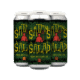 A 4-pack of "Satan’s Salad" DDH West Coast IPA, featuring cans with a red devil holding a fork, surrounded by green leaves and bold yellow text on a dark background.