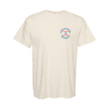The Baseball Slugger Tee is an off-white short-sleeve shirt with a small circular "Highland Park Brewery" baseball logo on the left chest.
