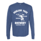 The HPB Baseball Tee (Copy) is a blue long-sleeve shirt featuring a cat with a baseball bat and “Highland Park Brewery Grand Slam! Baseball Club” in bold white text above and below the graphic.