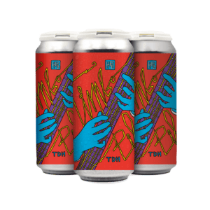 Three DDH Jumbo Timbo cans from a 4 pack are arranged in a row against a white background. Each can features bold, colorful abstract art with red labels, blue hands playing a guitar, and the letters "HB" and "TDH.