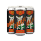 Four cans of Dunkel (Schilling Collab) German-style dark lager feature a white dog in a green outfit and hat, with bold orange text “Dunkel” and “HPB” on a dark, striped background.