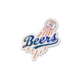 Beers! Baseball Pixie Dust Sticker (2 pack): Features the word “Beers” in blue script, a baseball marked with “HFB,” and red lines representing the ball’s motion above the text, all set against a white background.