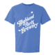 A blue Highland Park Brewery Baseball Tee featuring “Highland Park Brewery” in large white script with a small stylized baseball graphic above the text.