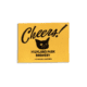 A yellow Fresh LA Lager Holo Sticker featuring black text that reads “Cheers!” above a cat’s face, with “Highland Park Brewery, Los Angeles, California.” printed below.
