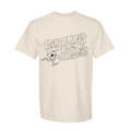 Off-white Skull Dude Tee featuring “Highland Park Brewery” in large outlined letters and a cartoon skeleton holding a mug beside the text.