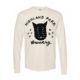 Off-white long-sleeve t-shirt with a black graphic of a multi-eyed cat and the text “Highland Park Brewery.”