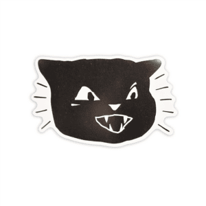 A black and white Hissing Cat Magnet illustration of a cat’s face with bared teeth.
