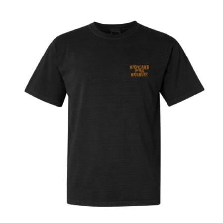 Black Werewolf Tee with “Highland Park Brewery” printed in orange text on the left chest.